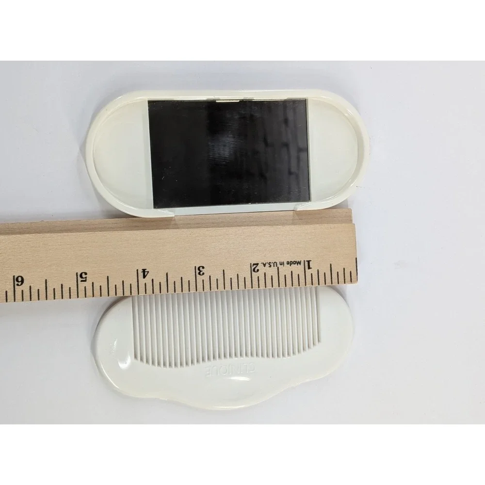 😍Vintage Clinique Comb & Mirror‎ Set Snap Together White 1980s Matching Box Set